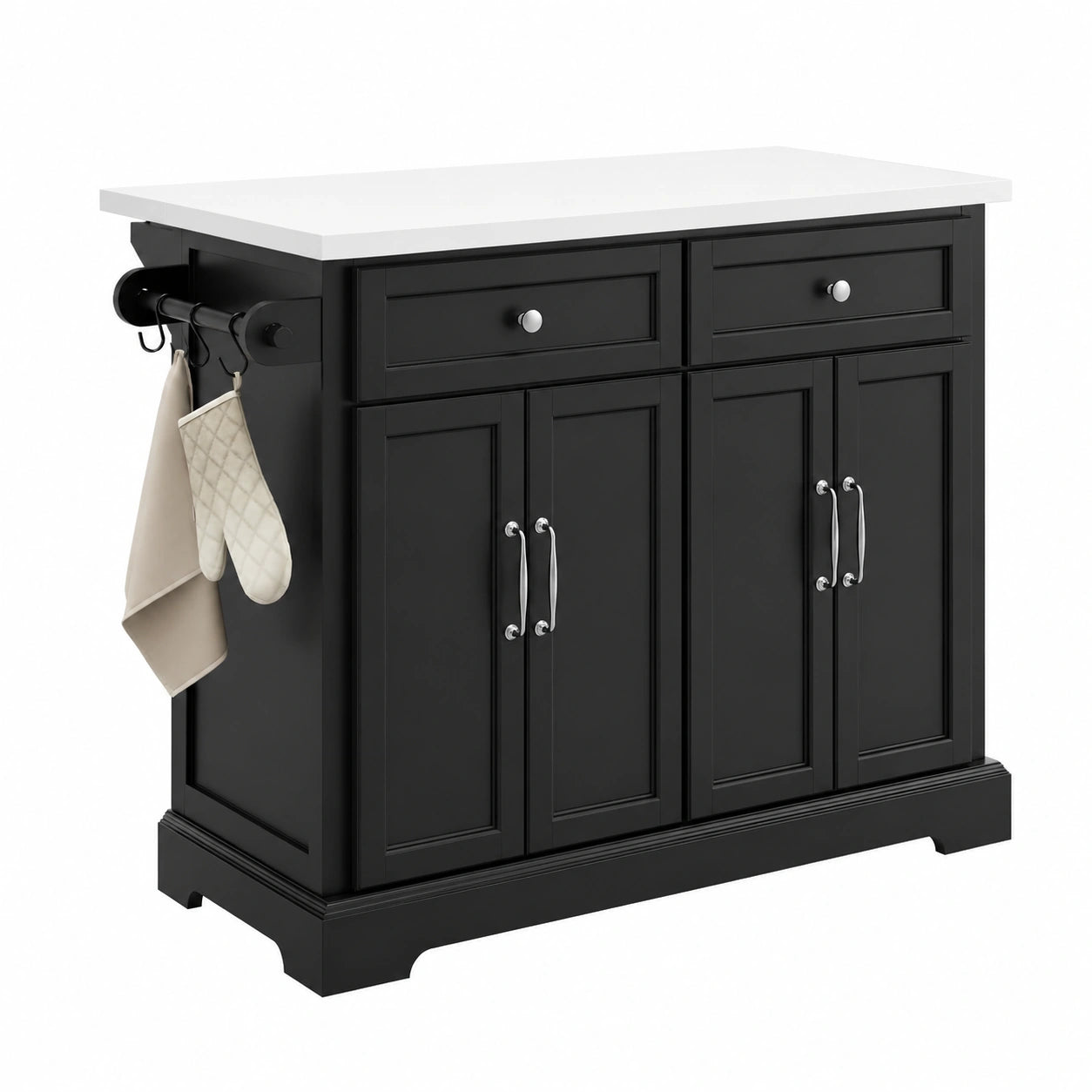 Carrello Cucina Nero con Ruote, Piano Pieghevole 115x92x(46-71) cm