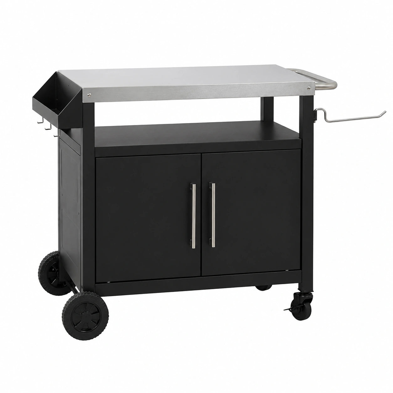 Carrello BBQ-TORO per Barbecue con Ampio Piano di Lavoro, Argento/Nero