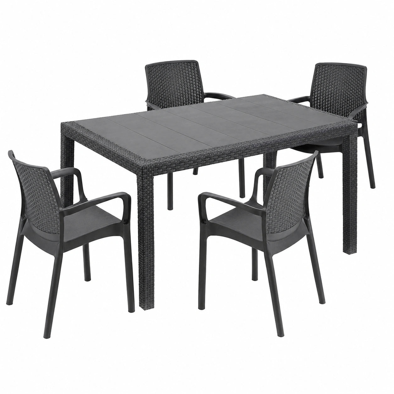 Set da Giardino Tarquinia: Tavolo Fisso con Sedie Impilabili per Esterni e Interni, Made in Italy, Colore Antracite