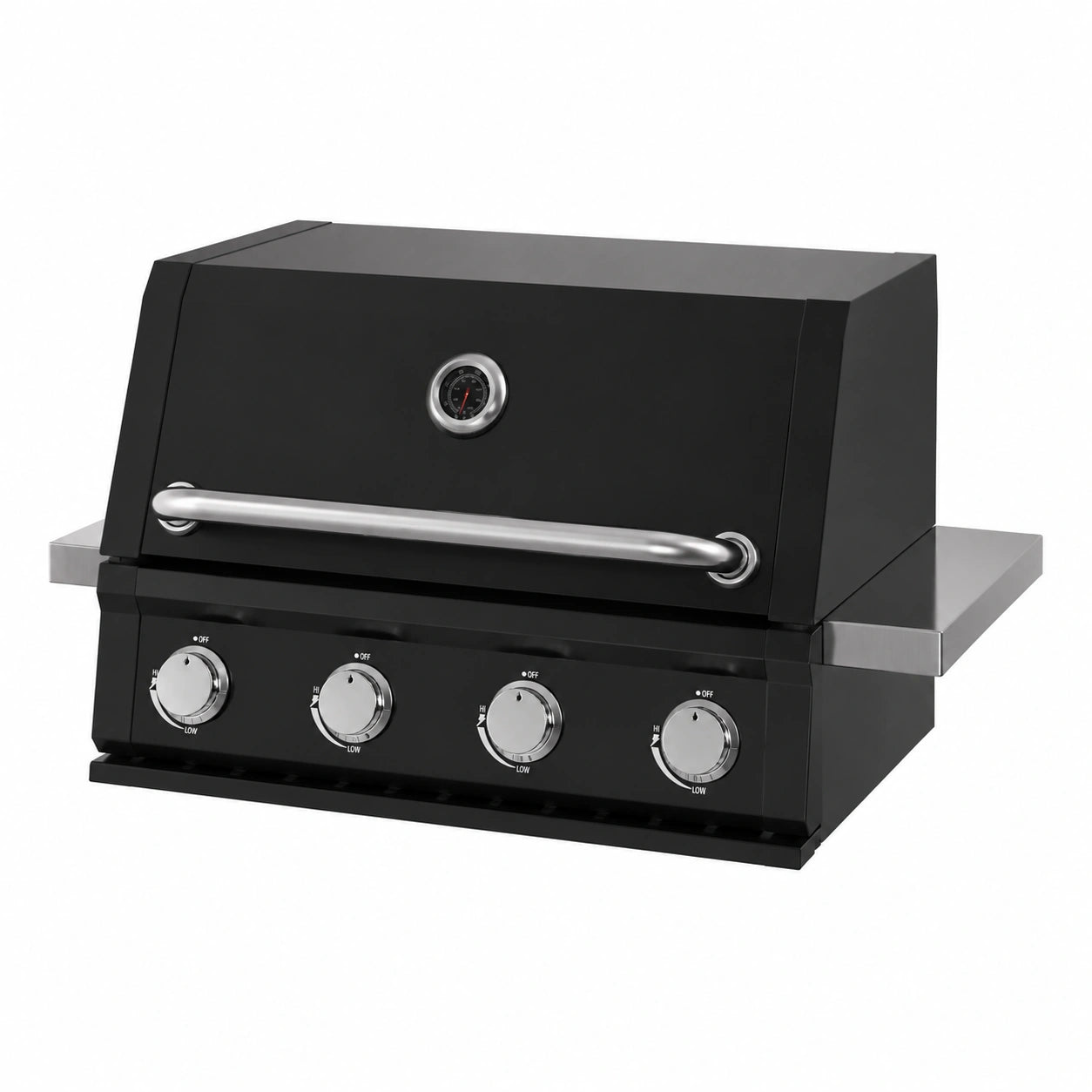 Grill a Gas GPL da Incasso 4 Fuochi 14 kW in Acciaio Inossidabile con Griglie in Ghisa e Coperchio per Esterni (Nero)