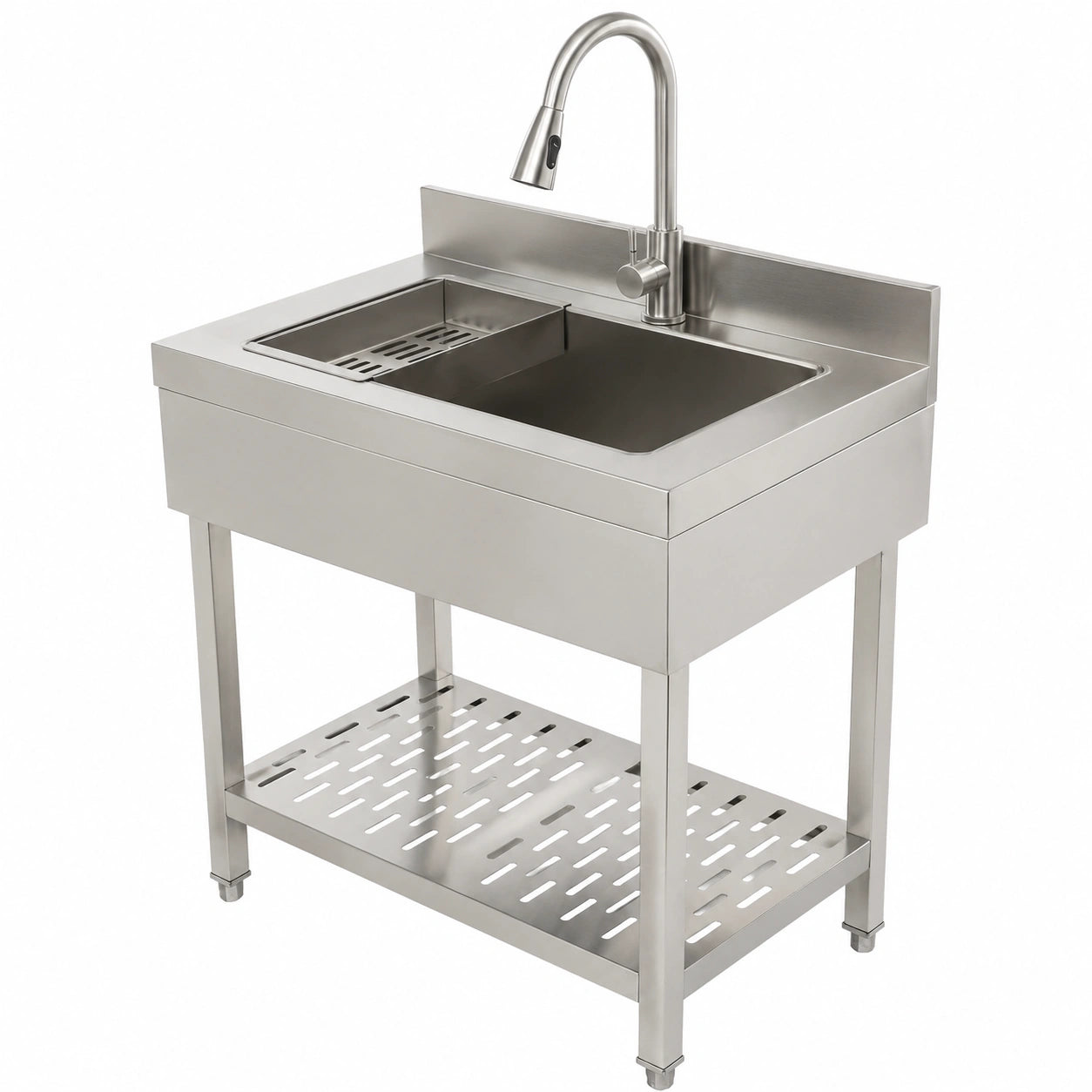 Lavello in acciaio inox da appoggio con piedistallo, singolo e rettangolare, per cucina, garage ed esterno, dimensioni 70x50x90cm