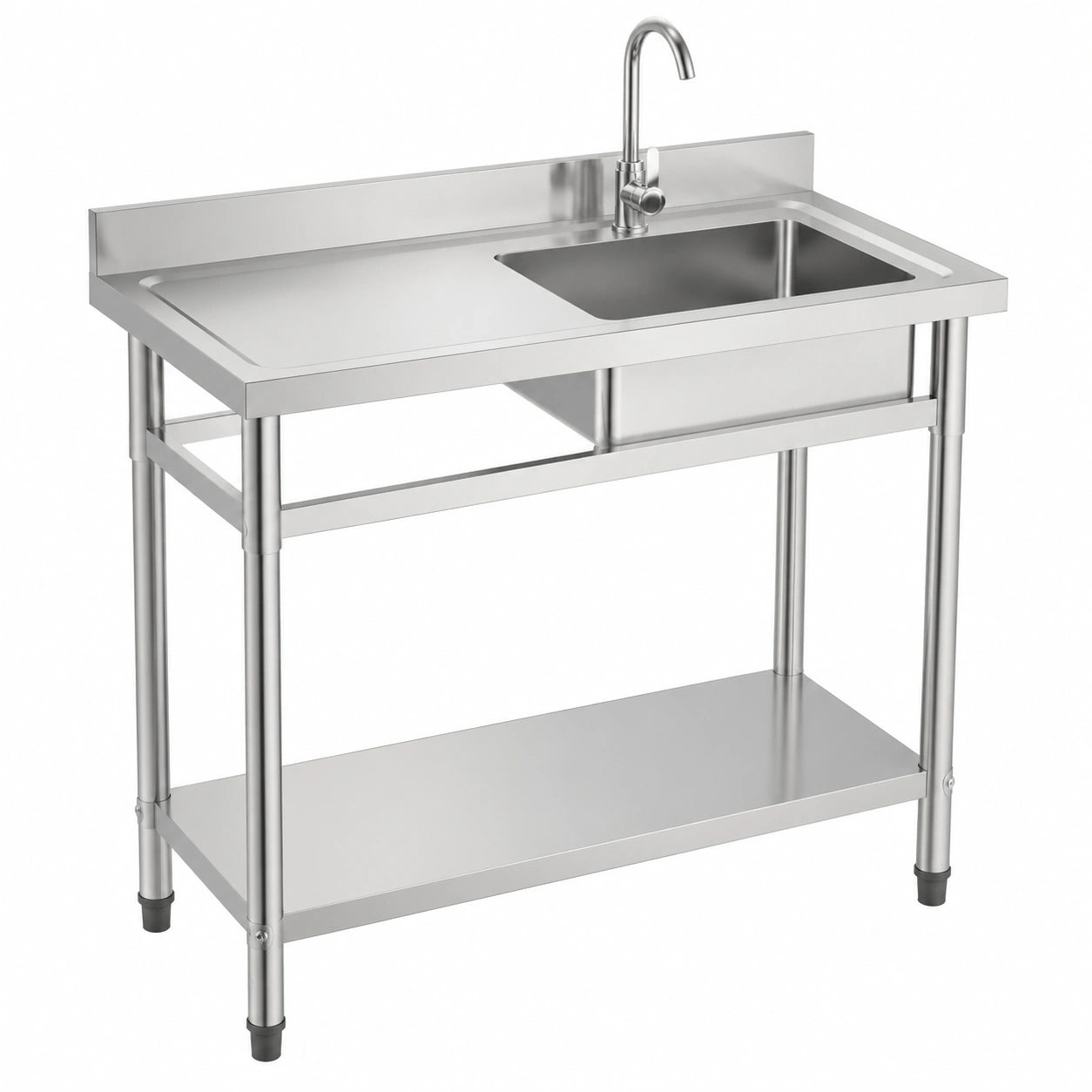 Lavello in Acciaio Inox 100x50x94 cm con Ripiano e Rubinetto, Ideale per Cucina, Garage e Esterni