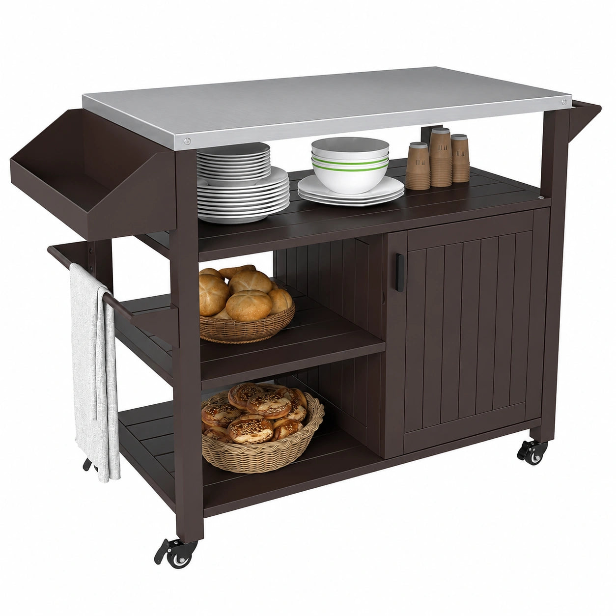 Carrello Barbecue in Acciaio con Piani Multipli e Ruote Bloccabili