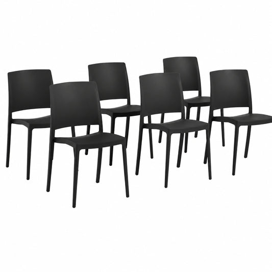 Sedie Impilabili in Polipropilene con Fibra di Vetro per Interni ed Esterni, Design Moderno - Set di 6, Antracite