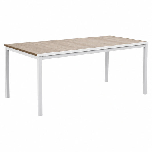 Tavolo da Giardino Keter Avon 200x95x75 cm per 8 Persone con Effetto Legno e Struttura Bianca