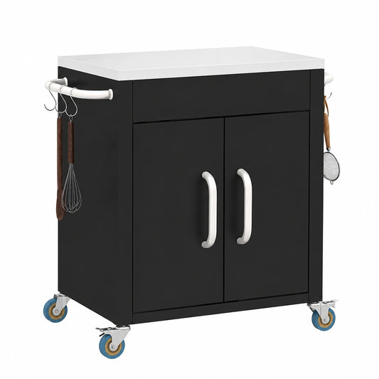 Carrello Barbecue da Esterno con Piano in Acciaio e Armadietto, 86x50x86.5 cm, Nero
