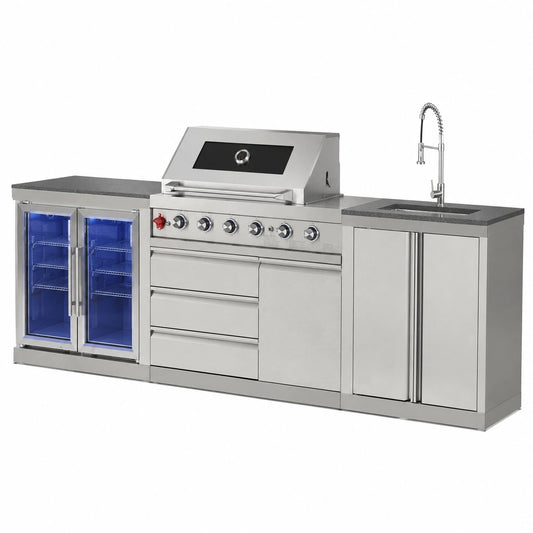 Grill a Gas Acciaio Inox con Rosticceria, 4+2 Bruciatori, Preassemblato, Argento
