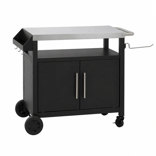 Carrello BBQ-TORO per Barbecue con Ampio Piano di Lavoro, Argento/Nero