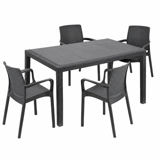 Set da Giardino Tarquinia: Tavolo Fisso con Sedie Impilabili per Esterni e Interni, Made in Italy, Colore Antracite