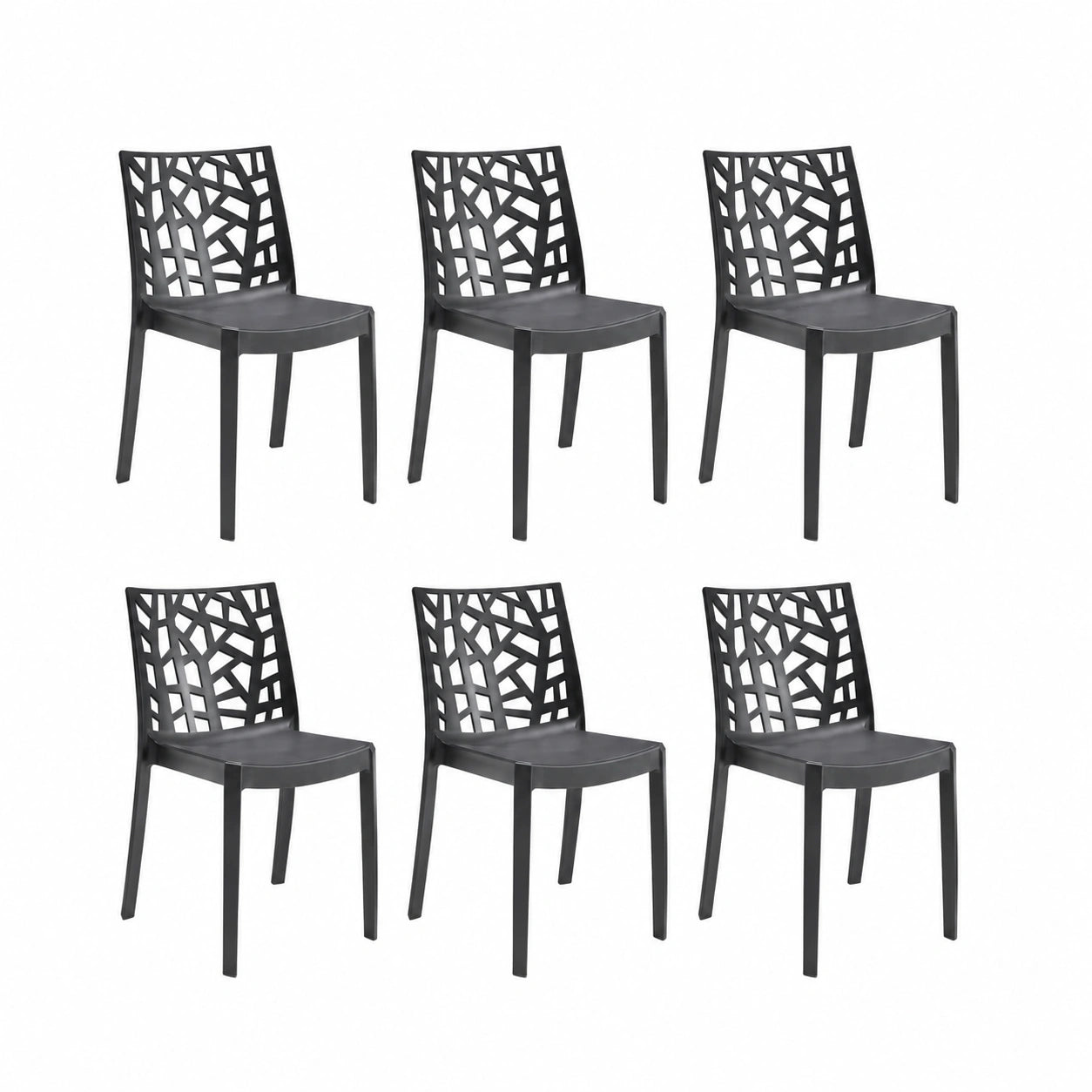 Set di 6 Sedie Matrix in Polipropilene Nero, 55x47x82 cm, 4 kg, Interni ed Esterni, Impilabili, Made in Italy