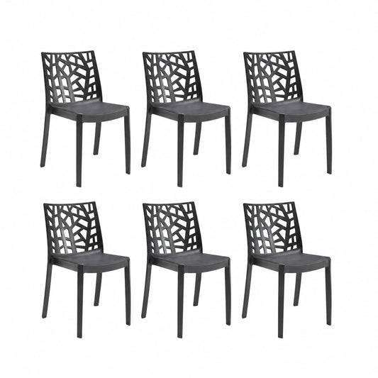 Set di 6 Sedie Matrix in Polipropilene Nero, 55x47x82 cm, 4 kg, Interni ed Esterni, Impilabili, Made in Italy
