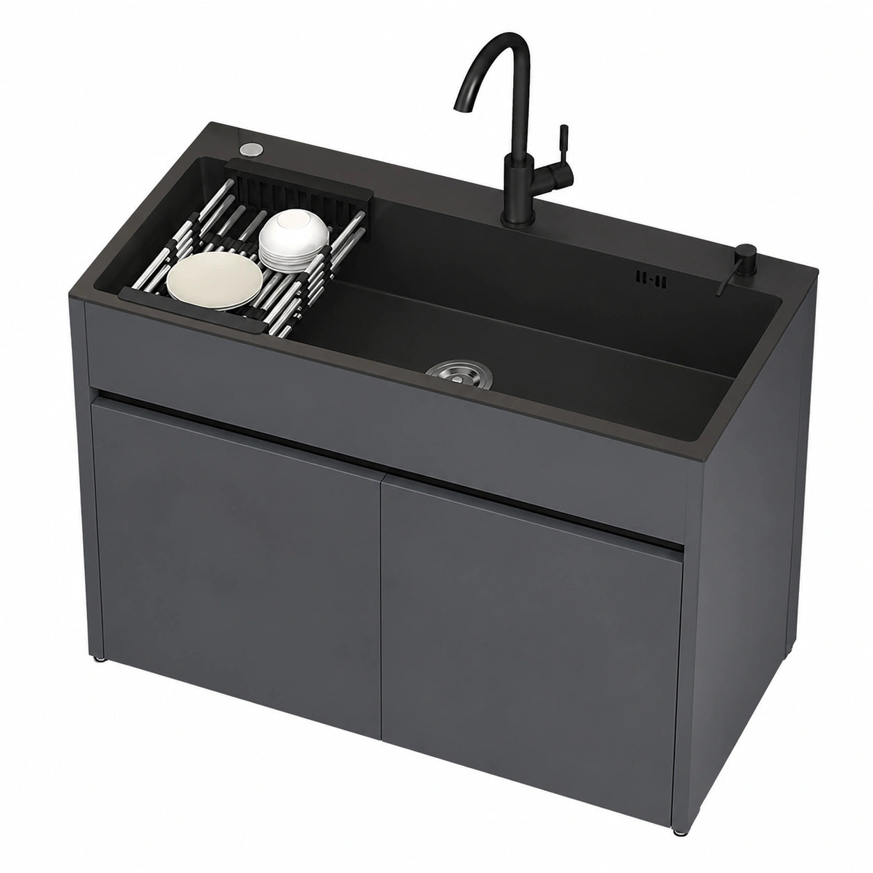 Lavello in Acciaio Inox con Rubinetto Estensibile e Mobile Contenitore