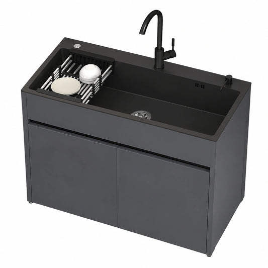 Lavello in Acciaio Inox con Rubinetto Estensibile e Mobile Contenitore