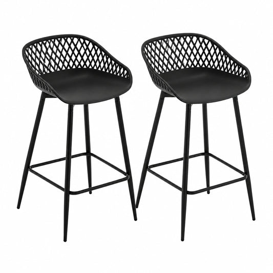 WOLTU Set di 2 Sgabelli da Bar con Poggiapiedi e Schienale, Altezza 64.5cm, Seduta in Plastica Nera per Cucina e Isola