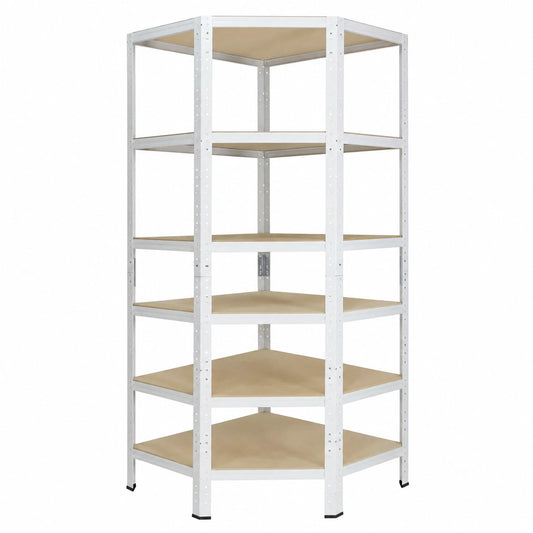 Scaffale Metallico Angolare Bianco per Carichi Pesanti 230x70x40cm - 6 Ripiani Capacità 145kg per Garage
