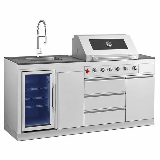 Barbecue in Acciaio Inox con Girarrosto e Parapioggia per Esterni