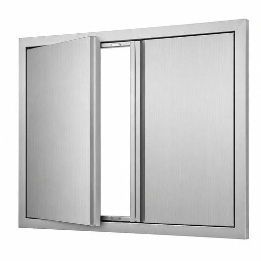VEVOR Anta di Accesso in Acciaio Inox, 91x61 cm, Porta Doppia con Maniglie a Incasso, per BBQ e Cucina Esterna