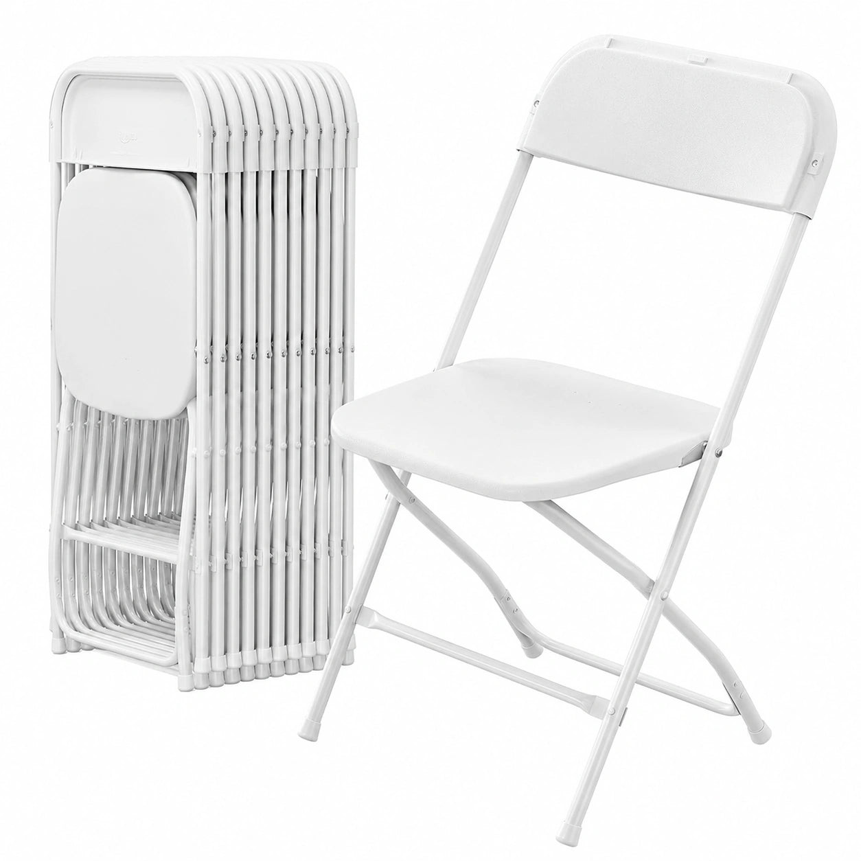 Set di 10 Sedie Pieghevoli Bonnlo, Struttura in Metallo e Plastica, Capacità 158kg, Salvaspazio e Richiudibili, Ideali per Cucina, Soggiorno e Conferenze, 44.5x44.5x80cm, Bianco