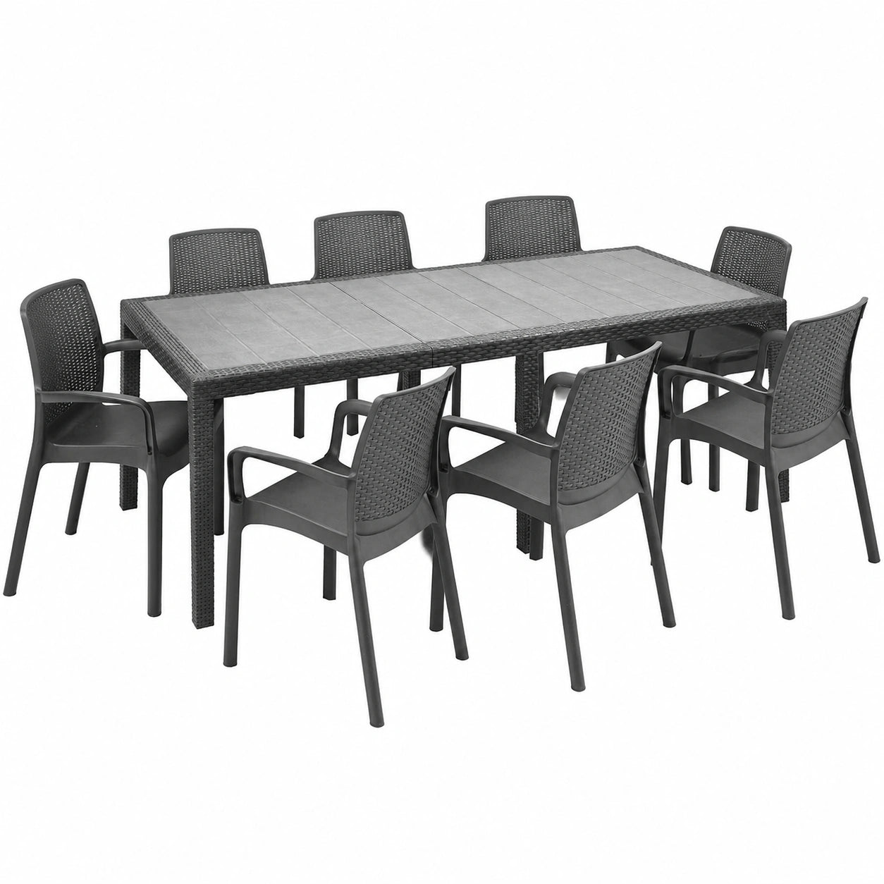 Set salotto da giardino con tavolo allungabile e 8 sedie, antracite, Made in Italy
