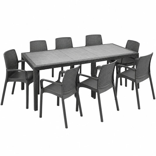 Set salotto da giardino con tavolo allungabile e 8 sedie, antracite, Made in Italy