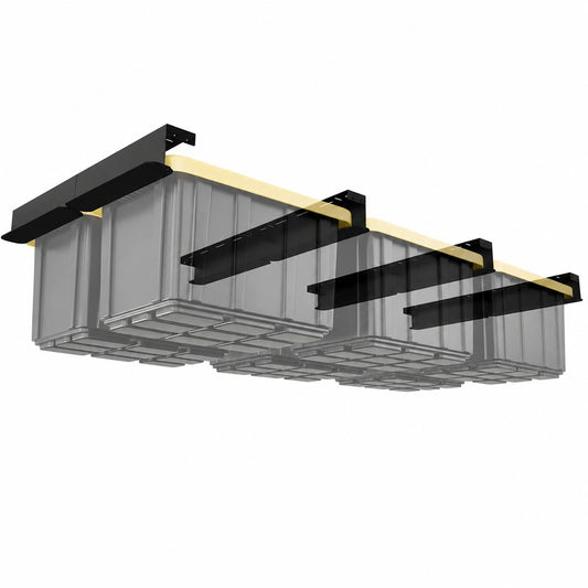 HandT Portapacchi da Soffitto in Metallo Robusto per Garage, Sistema Modulare con 6 Cestini Neri
