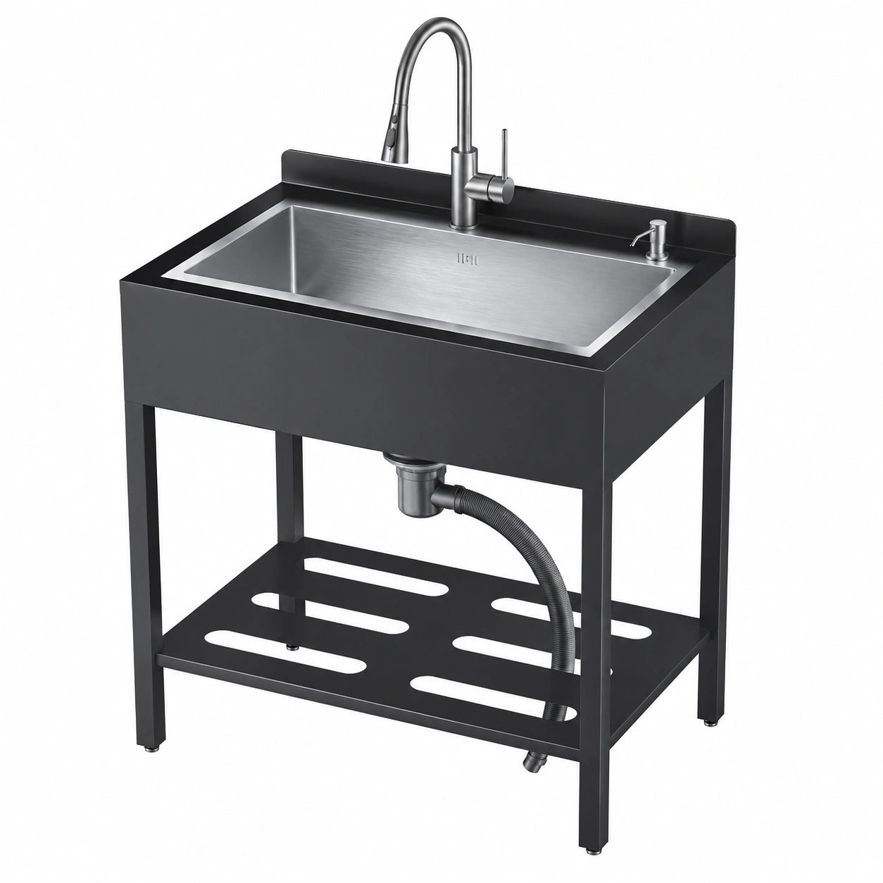 Lavabo autoportante in acciaio inox per esterni con sgocciolatoio e rubinetto a estrazione