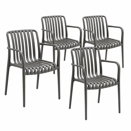 Set di 4 Sedie da Giardino Impilabili in Plastica con Braccioli, Max 120 kg, Resistenti alle Intemperie - Antracite